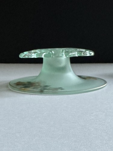 Vtg Pair Lancaster Candle Holders Satin Green Open Work Reverse Painted Tapers - Picture 18 of 23