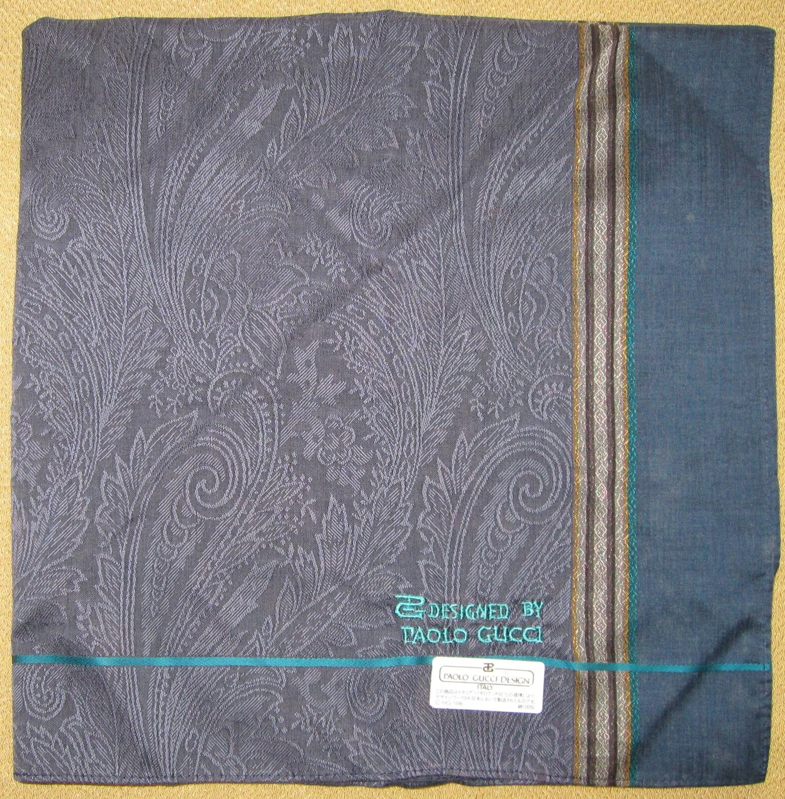 PG by PAOLO GUCCI *Chef d'écharpe bleu foncé feuilles de jacquard 48 cm /RENSKRT