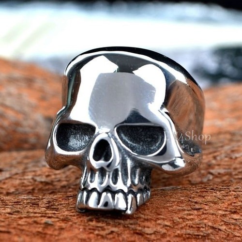 Men's Punk Gothic Rock Biker Retro Huge Silver 316L Stainless Steel Skull Ring - Picture 4 of 8