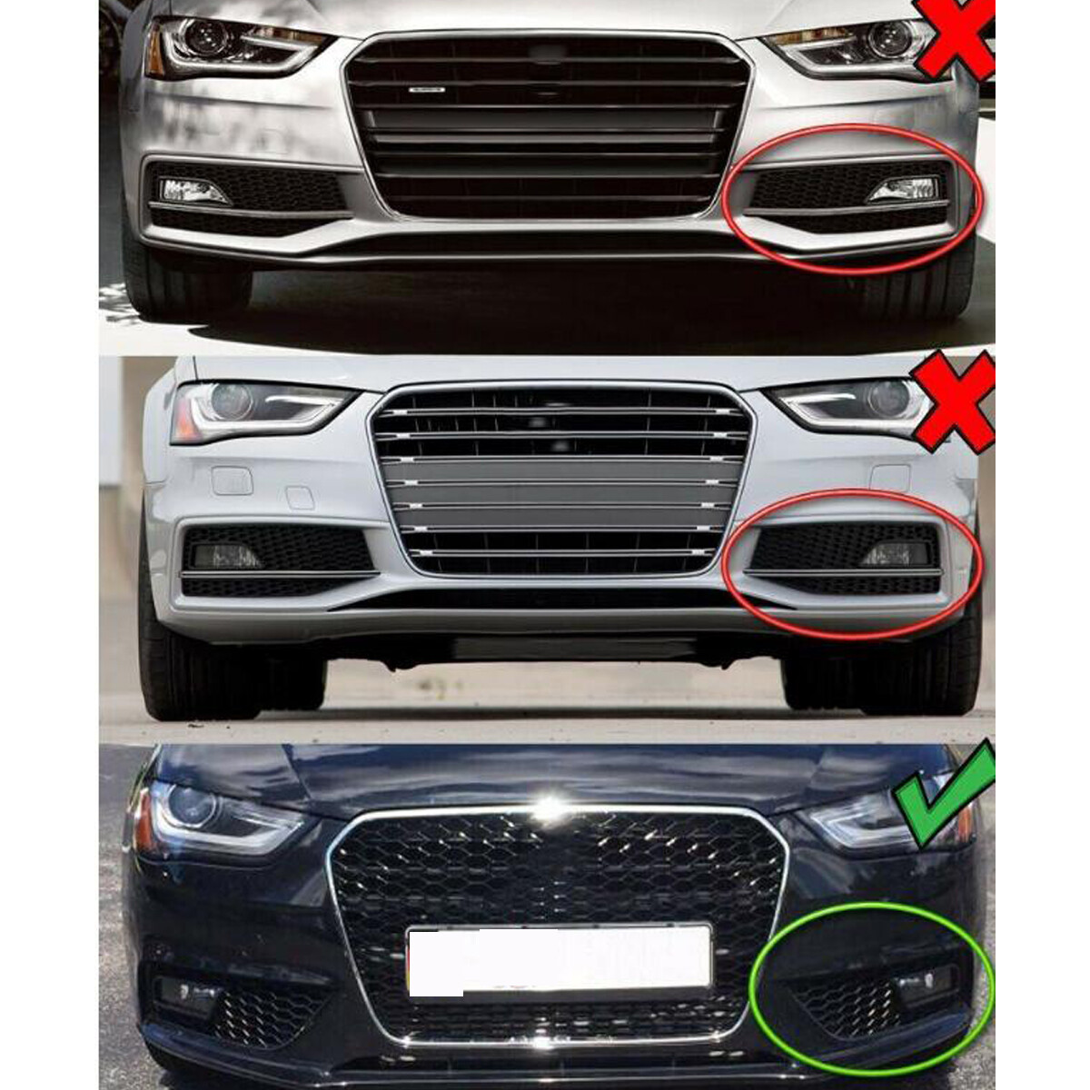 Pair Honeycomb Style Fog Light Cover For 2013-2016 Audi A4 B8.5 Standard Bumper