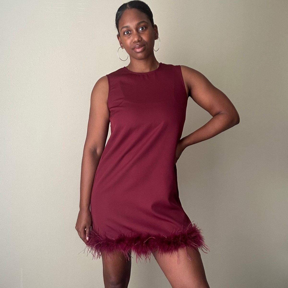 Gilli Burgundy Feather Trim Shift Dress Size Medium | eBay Gilli Burgundy Feather Trim Shift Dress Size Medium | eBay