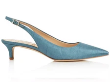 SAM EDELMAN Ludlow Pump Silk Slingback Kitten Heel Pointed Toe US 7.5 Storm Blue