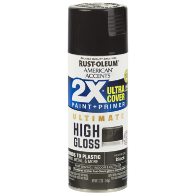 All Surfaces 2X Ultra Cover Ultimate High Gloss Black Spray Paint & Primer 12 Oz