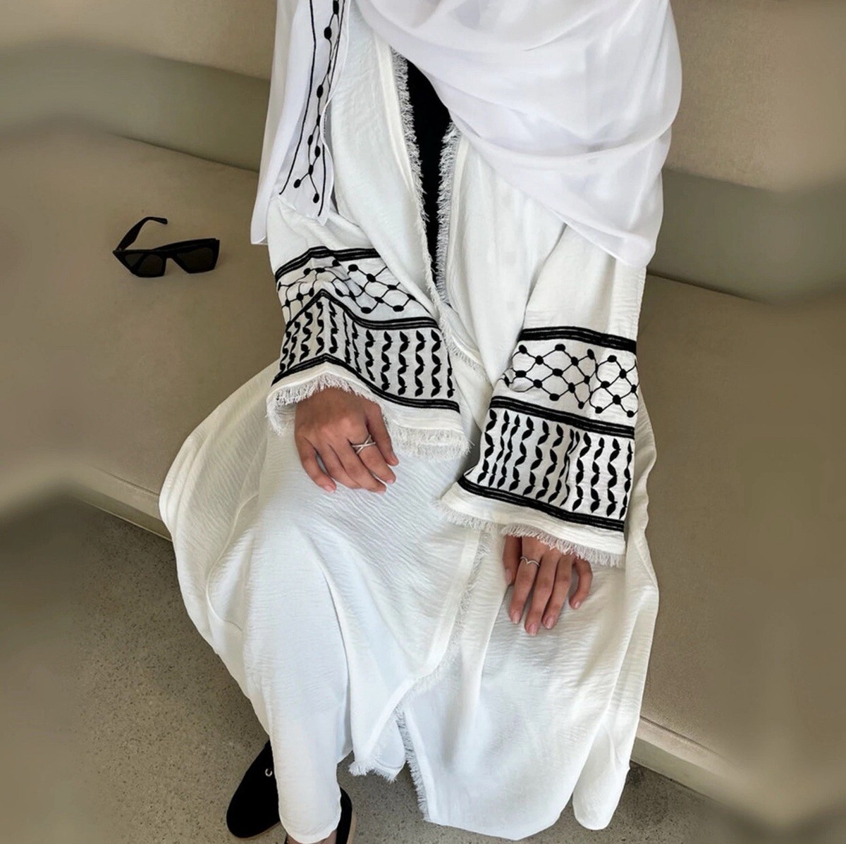 Open Abaya Keffiyeh-inspired Design 100% Linen Sizes S-2XL