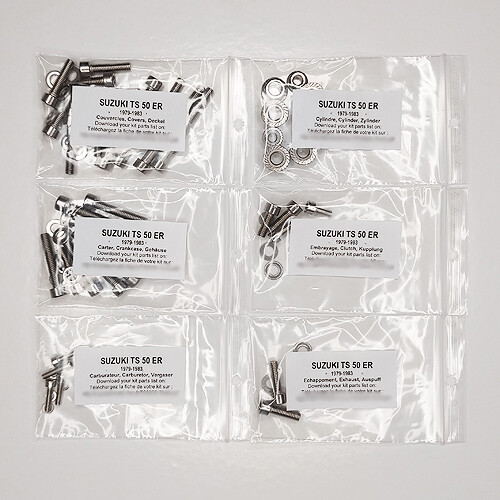 Kit vis inox Suzuki GT 50 en acier inoxydable A2 haute résistance pour moteur