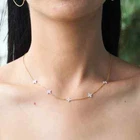 1Ct Round Cut Natural Moissanite Station 18" Necklace White Gold Plated Silver