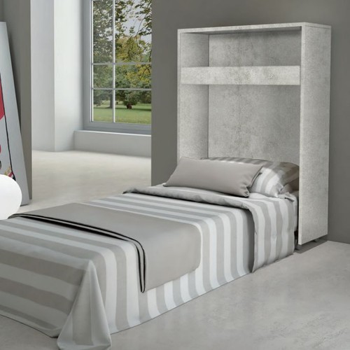 Letto singolo Olivia a scomparsa cemento L 85 x H 127 P35cm / P220cm aperto - Foto 2 di 3