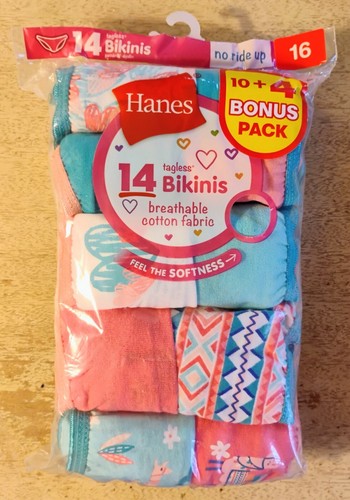 Hanes Girls' Tagless Bikinis, 10+4 Bonus Pack (14 Pack), Choose Your Size - Picture 5 of 6