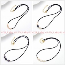 Pretty 3mm Faceted Black Spinel 8-9mm White Pink Black Rice Pearl Beads Necklace