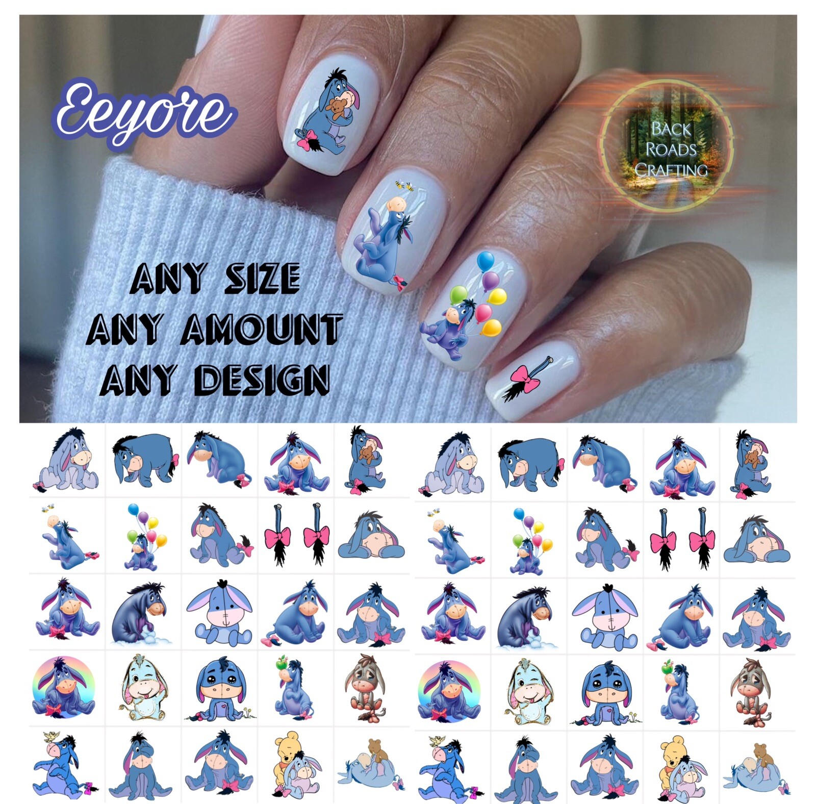 Eeyore Waterslide Nail Art Decals Set Of 50  Instructions & Bonus Included