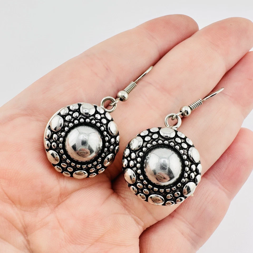 "Pendientes colgantes intercambiables con dije a presión de jengibre tono plata 1,5""" Foto 3 de 4