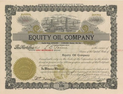 Equity Oil Co. - Stock Certificate - Oil Stocks and Bonds