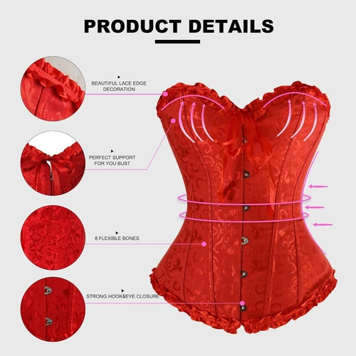 Women Plus Size Bridal Lingerie Lace up Satin Boned Corset + G-string Size 6-24 - Picture 8 of 34