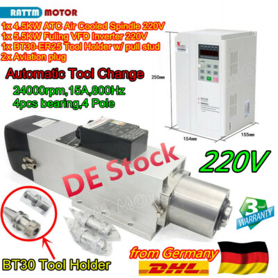 【Ger】4.5KW Spindel ER25 ATC Air Spindle Motor 220V BT30 tool +5.5KW VFD Inverter