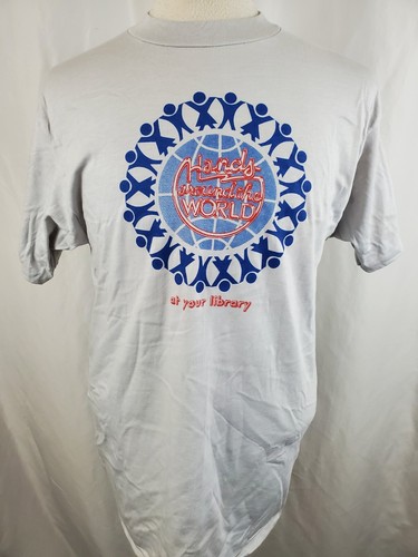 Vintage Around the World at Library T-Shirt Large Single Stitch Hanes 50/50, USA - Picture 2 of 7