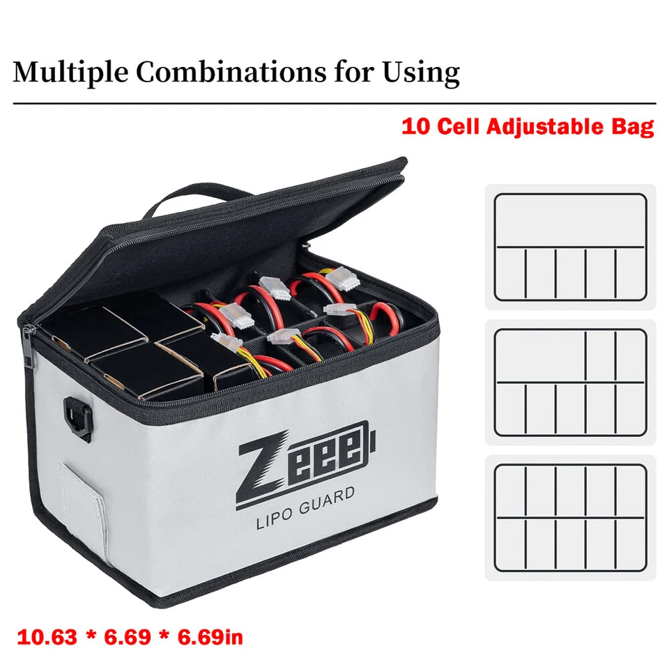 Zeee Lipo Akku Safe Bag Feuerfeste Schutztasche 10Zellen verstellbare Tasche NEW - Bild 3 von 4