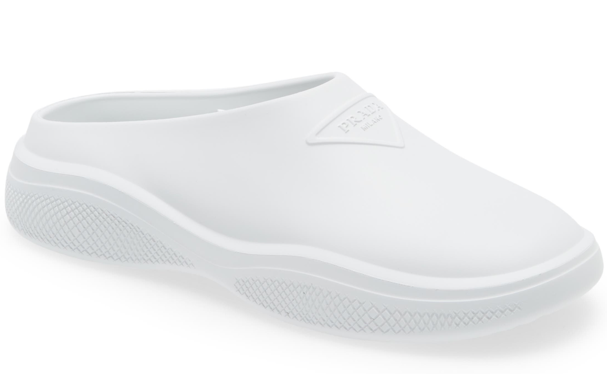 【送料&関税込】Prada Mellow Rubber Mules NIB PRADA Mellow Triangle Logo White Soft Rubber Mules Clogs