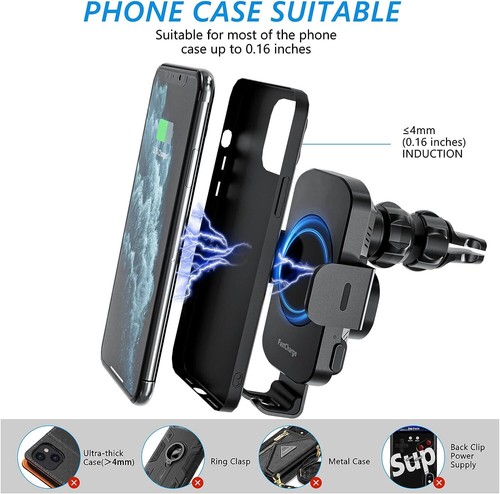 15W Bezprzewodowa ładowarka Samochód AirVent Magnetyczny uchwyt do iPhone'a Samsung Android Prezent - Zdjęcie 5 z 9