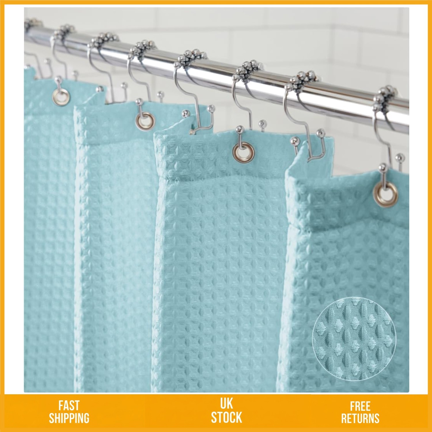 Elegant Waffle Weave Textured Thick Fabric Weighted Shower Curtain 72x72 Spa