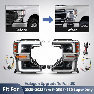 Halogen Upgrade LED Headlights For 2020-2022 Ford F-250 Super Duty Chrome Pair