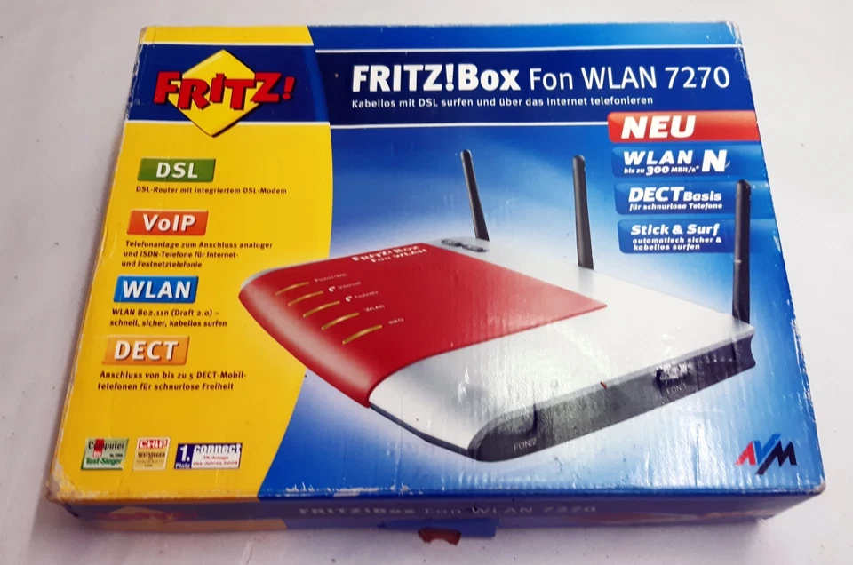 FRITZ ! BOX WLAN 7270 GEBRAUCHT – MIT NETZTEIL U. KABEL