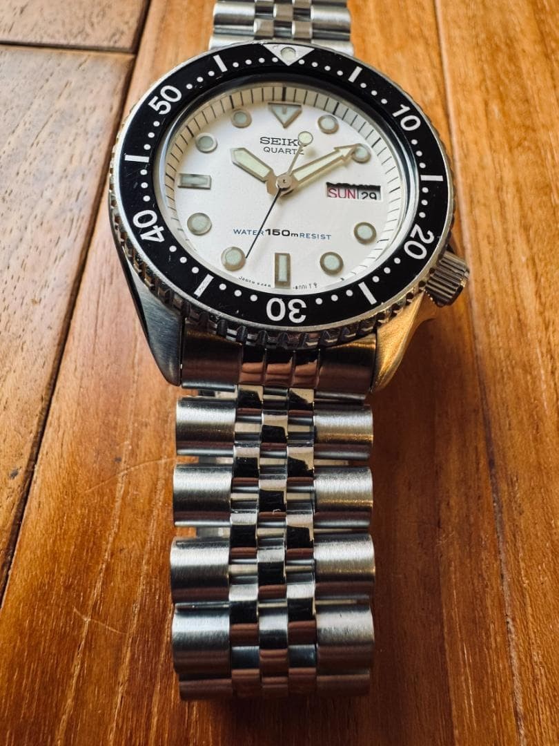 SEIKO 6458-600B Quartz Diver Watch White Dial Vintage Excellent 