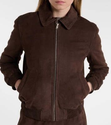 Brown Spread Collar Racer Moto Biker Real Suede Leather Jacket for Women