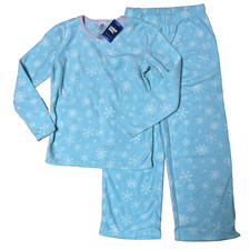NEW Lands' End Youth Kids Girls 2-piece Fleece Pajama Aqua-Pink, Large 14/16