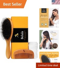 Detangling Boar Bristle Brush Set with Wooden Comb  Spa Headband - Travel Ready