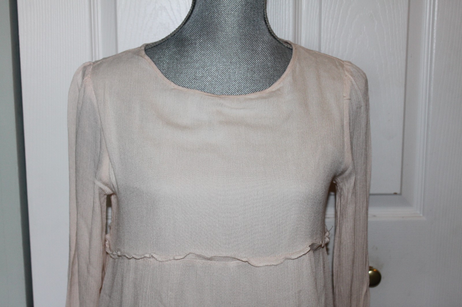 R. Vivimos Boho Style Dress, Cream, 3 Tiers, Long Sleeve, Lined, Size S