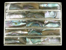 SJ05169 VINTAGE 1970s  ABALONE SHELL  SOUTHWESTERN DESIGN ART BELT BUCKLE