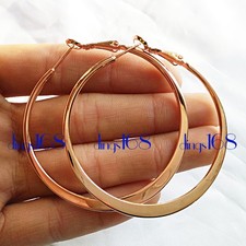 Classic Womens 18K Rose Gold Filled 51mm/2" Large Flat Round Hoop Earrings X903R