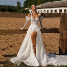 A-line 3D Applique Side Split Wedding Dress Bridal Gowns Sweetheart Wedding Gown