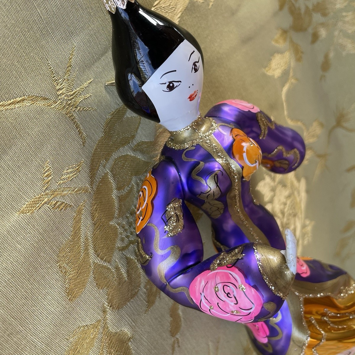 【✳︎toto✳︎さま】old ornament ❀ パピエマシェの女の子 VTG Christopher Radko Japanese Geisha Asian China Doll Glass