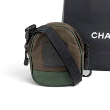Chanel Sport Line Coco Mark Unisex Crossbody Bag Grey Green 8Series Used