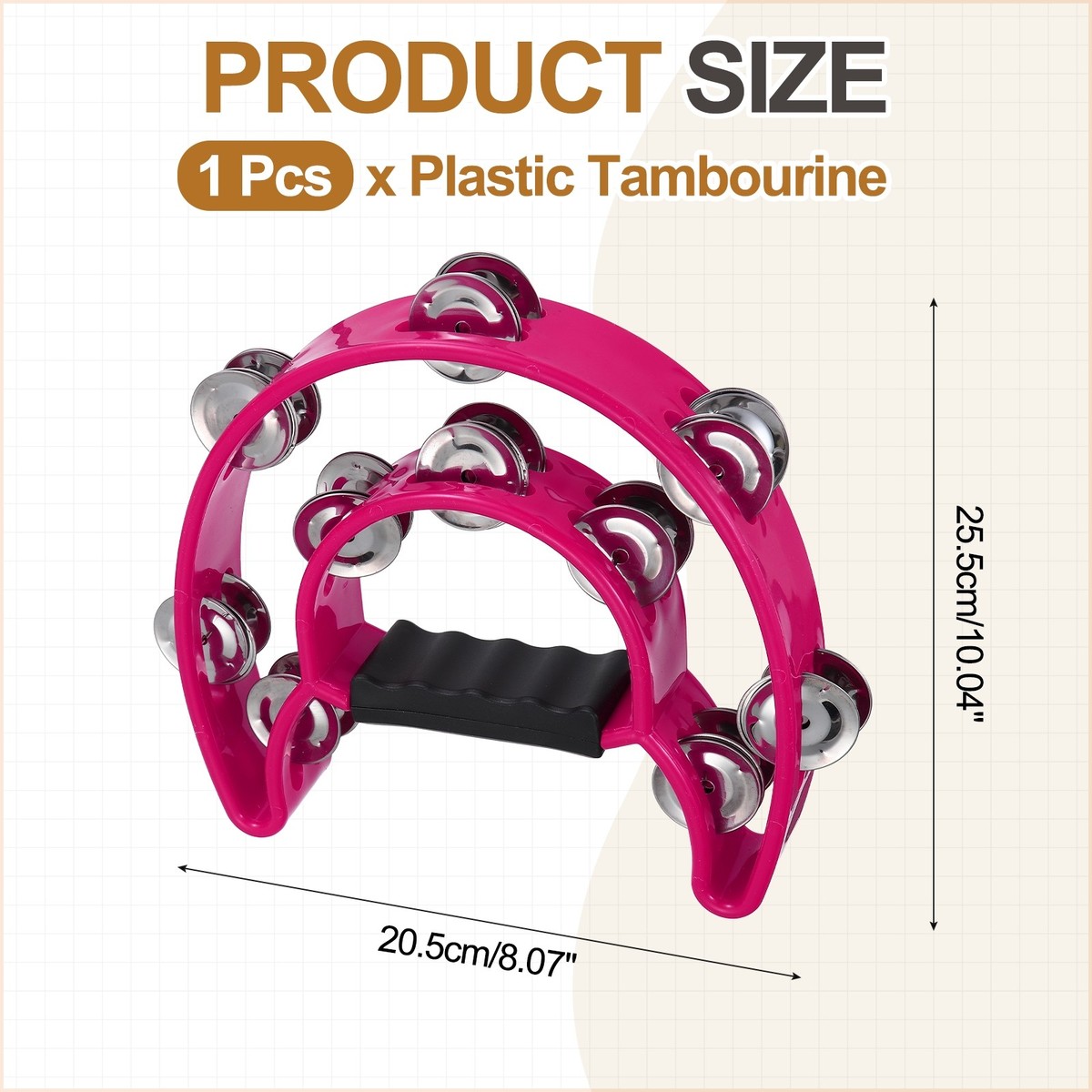 Plastic Tambourine, Half Moon Double Row Handheld Tambourines for