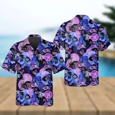 Purple Jellyfish Skull Hawaiian Shirt Aloha Beach Summer Top