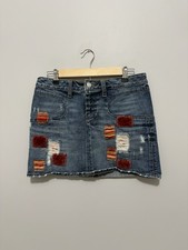 Vintage Y2K 90 s Indie Boho Festival Inspired Denim Patchwork Mini Skirt