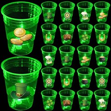 40 Pcs Glow St.Patrick's Day Party Supplies,Glow Shamrock Cups For Lucky St P...