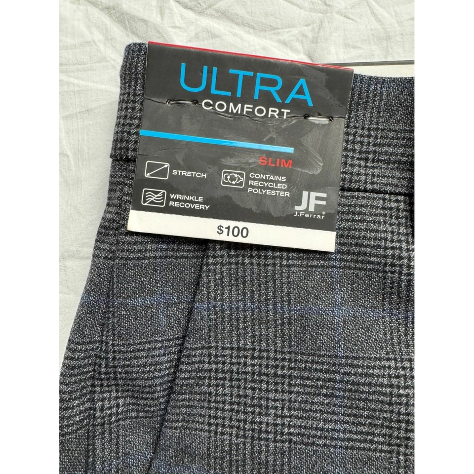 J.Ferrar Mens Ultra Comfort Slim Fit Plaid Stretch Dress Pants 29x30 Gray - Image 3 of 4