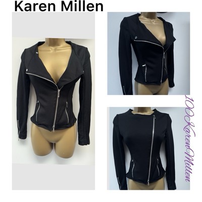 Karen Millen UK8/10 US4/6 EU36/38  TAILORED Black Stretchy Biker Jacket Blazer