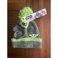 star wars the mandalorian baby yoda grogu beanie hat and mittens new
