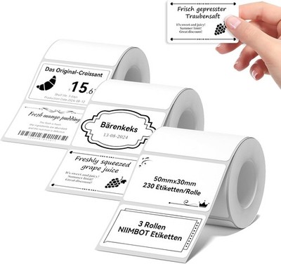 Thermo Etiketten 50x30mm für NIIMBOT B1 B21 B3S, 3 Rollen, 690 Etiketten Weiss