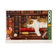 EuroGraphics The Cat Nap 1000 Piece Jigsaw Puzzle Sleeping Cat Library Complete