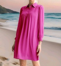 NEW🩷Sz XS Nine West Womens Pink Fuchsia Long sleeve Chiffon Blouse Dress 