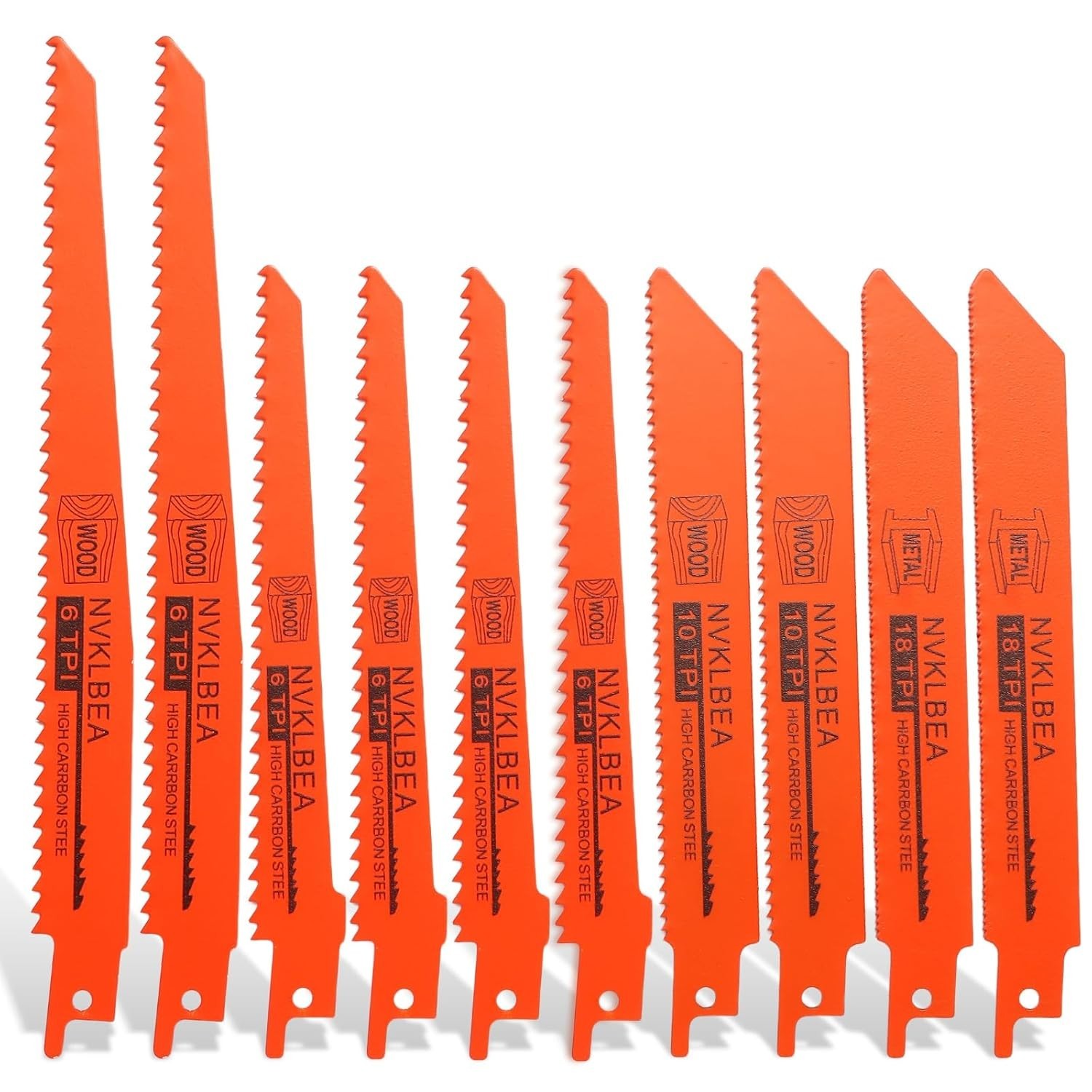 10-Piece Reciprocating Saw Blades 6 & 8 Inch Wood & Metal Cu