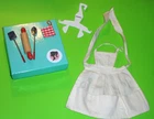 Vintage BARBIE 1962 63 PAK WHITE FULL APRON POTHOLDER ROLLING PIN SPOON SPATULA