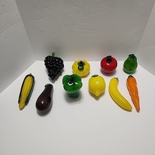 Vintage Lot of 10 Piece Murano Style Hand Blown Glass Fruits Vegetables 3"-9"