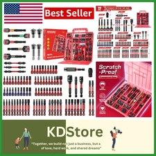 98-Piece Impact Driver Bit Set with Magnetic Holder & Red Storage Box
