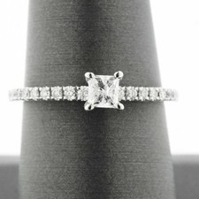 14K White Gold .56 Carat Natural Princess Diamond Engagement Ring Size 8